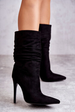 Dámské mačkané kozačky kozačky Černé Laguna 41