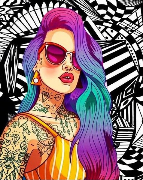 Diamantový obrázek - Žena s tetováním 30 x 40 cm