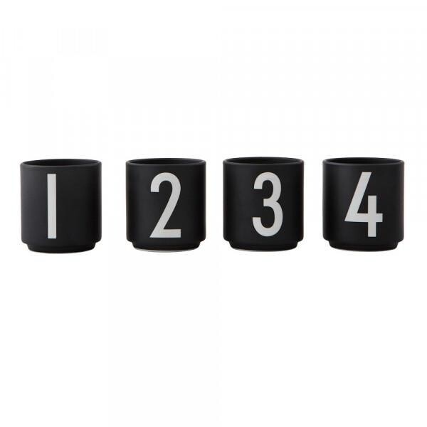 DESIGN LETTERS Hrnečky na espresso 1234 Black 100 ml – set 4 ks, černá barva, porcelán