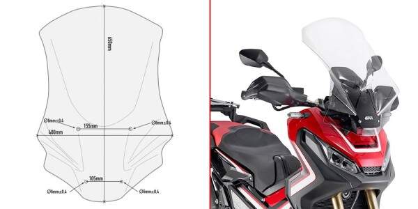 D1156St čiré plexi Honda X-Adv 750 (17-20), vxš650x400 mm, o 130 mm vyšší než orig.