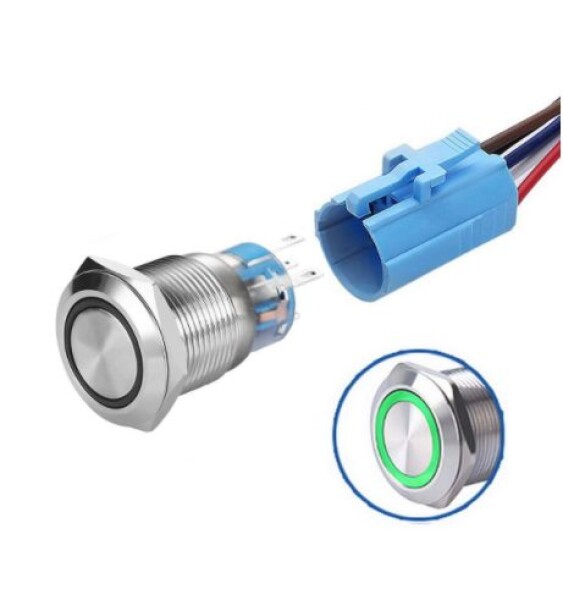 LED vodotěsný spínač 19 mm - Zelené podsvícení, 12 - 24V