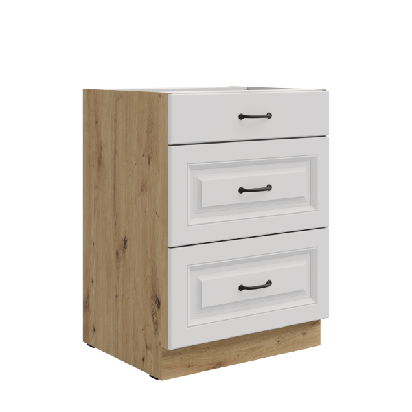 Spodní skříňka Stilo 60 D 3S BB - Premium Box Barva korpusu: Dub artisan, Barva dvířek: Bílá