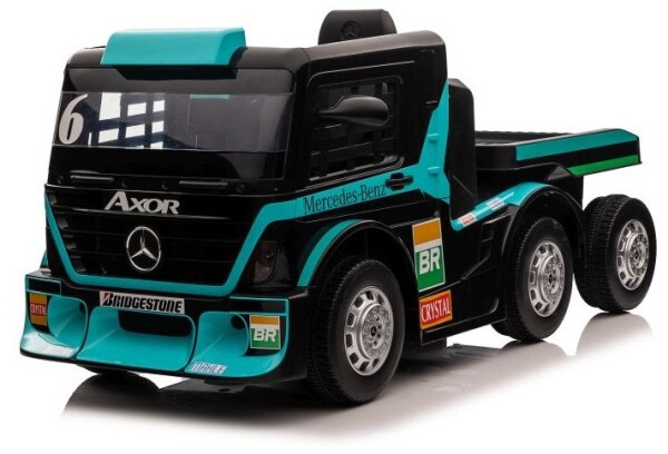 Mamido Dětský elektrický kamion Mercedes Axor LCD MP4 s návěsem tyrkysový