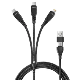 CONNECT IT Wirez 6in1 černá / Nabíjecí a datový kabel / 2x USB-C / 1x Lightning / 1.25 m / 100W / QC 3.0 (CCA-2320-BK)