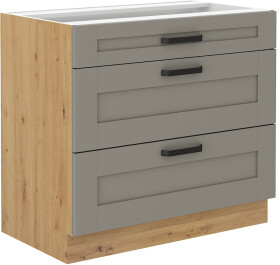 Spodní skříňka Luna 80 D 3S BB - Premium Box Barva korpusu: Dub artisan, Barva dvířek: Clay Grey
