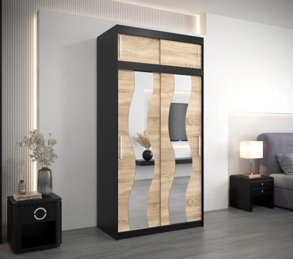 Šatní skříň Abi Se s nástavcem Barva korpusu: Černá, Rozměry: 120 cm, Dveře: Dub sonoma