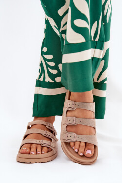 Dámské Pantofle S Pásky A Přezkami Béžové Uliri 38