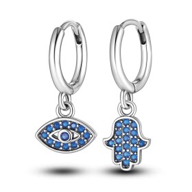 Stříbrné náušnice Evil Eye a Hamsa - stříbro 925/1000, Modrá
