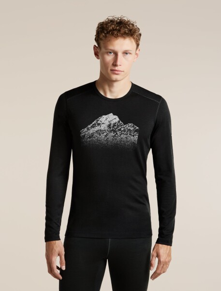 Pánské merino triko dlouhý rukáv ICEBREAKER Mens Merino 200 Oasis LS Crewe Rising Light, Black velikost: M