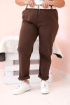 Dámské bavlněné kalhoty Plus Size s páskem hnědý 2XL