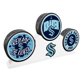 Mustang Puk Seattle Kraken NHL 3 Puck Podium Set