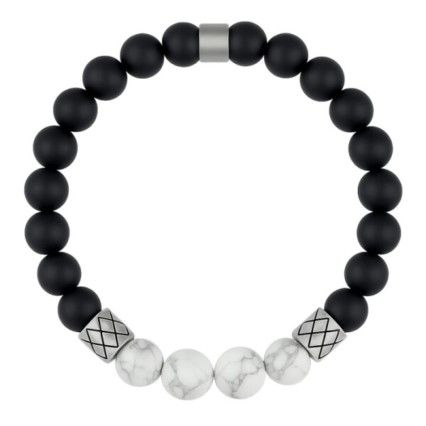 Pánský náramek Marco - 8 mm onyx a bílý howlit, Bílá/čirá 19 cm