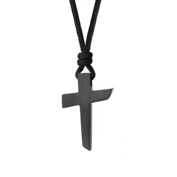Pánský náhrdelník s křížkem z nerezové oceli na černé šňůrce, Černá 60 cm