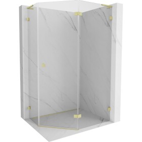 MEXEN/S - Lunar L sprchový kout pětiboký křídlový pravá 80 x 90, transparent, zlato kartáčovaná 831L-080P-090L-55-00-P