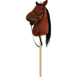 Hnědý kůň na tyči 73 cm, s černým batohem, se zvukem koně