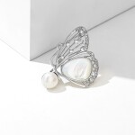 Brož s pravou perlou a zirkony Florencia - motýl, Stříbrná