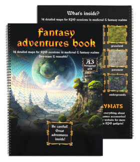 RPG kniha A3 s terény Future Adventures + popisovač a hadřík - Hexagonová mřížka