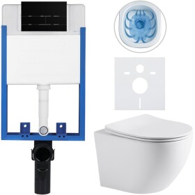 CERANO Kompletní WC set Profi/Cesso - bílá matná - WC tlačítko Line/Černá lesklá - pro zazdění - 49x36 cm - 8050BD84248