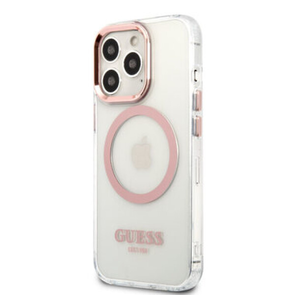 Pouzdro Guess iPhone 13 Pro Max Metal Outline Magsafe růžové