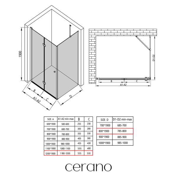 CERANO - Sprchový kout Volpe L/P - 6 mm - černá matná, transparentní sklo - 120x80x190 - zalamovací CER-669634
