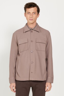 AC&Co Altınyıldız Classics Men's Dark Beige Oversize Fit Wide Cut Classic Collar Cotton Patterned Shirt Jacket