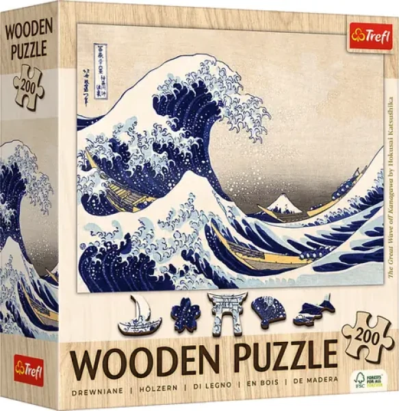 TREFL Dřevěné puzzle Hokusai: Velká vlna Kanagawa