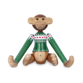 Kay Bojesen Dřevěná opička Monkey Christmas Jumper 2025 Mini, zelená barva, dřevo