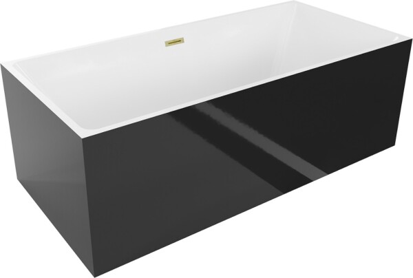MEXEN/S - Nita volně stojící vana 170 x 80, bílá/černá, sifon a přepad zlatá kartáčovaná 52091708075-55