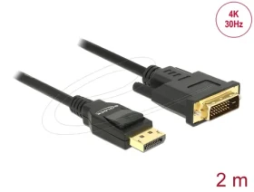 Delock Kabel DisplayPort 1.2 (M) - DVI 24+1 (M) 2m černá / pasivní / 4K / 30 Hz (85313)