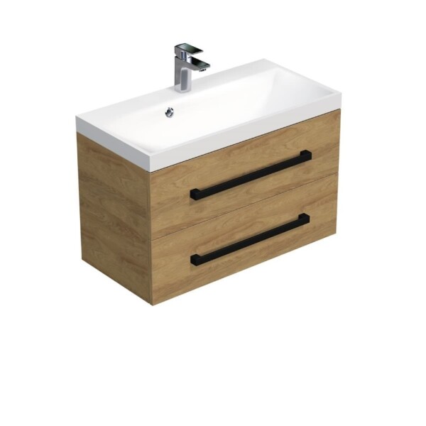 Koupelnová skříňka s černou úchytkou a umyvadlem SAT Cube Way 80x53x40 cm dub Hickory mat CUBE2C80ZDH CUBE2C80ZDH