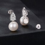 Stříbrné náušnice Selma - 9 mm perla, MOISSANITE + CERTIFIKÁT, Stříbrná Bílá certifikát GRA, hadřík na čištění stříbra, dárková krabička