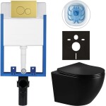 CERANO Kompletní podomítkový WC set Lite/Cesso - černá lesklá - WC tlačítko Duo, zlatá - k zazdění - 49x36 cm