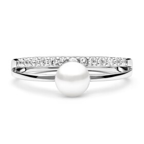 Stříbrný prsten s pravou bílou perlou Brigitte, stříbro 925/1000, Bílá 54 (17 mm)