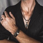 Pánský náramek Mirko z pravé kůže a chirurgické oceli, Hnědá 21 cm