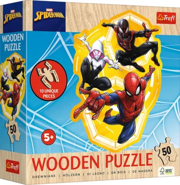 Trefl - Puzzle - Dřevěné obrysové puzzle Spiderman: připraven do akce