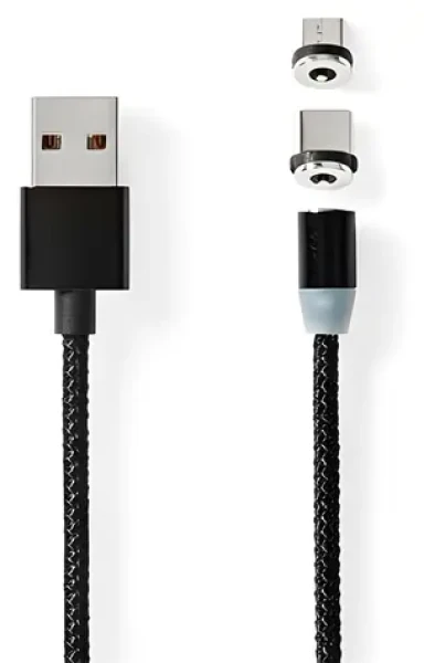 Nedis CCGB60630BK20 černá / Magnetický nabíjecí kabel / USB-C + Micro-USB / 10 W / 2 m (CCGB60630BK20)
