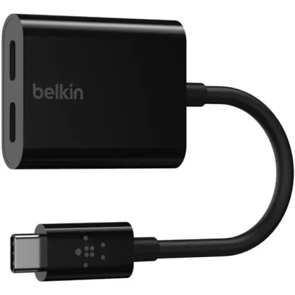 Belkin USB-C adaptér audio/napájení černá / 2x USB-C / 60W (F7U081btBLK)