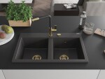 MEXEN/S - Hektor granitový dřez 2-bowl 800 x 480 mm, černá kropenatá, zlatý sifon 6521802000-76-G