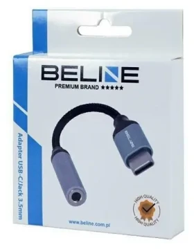 Beline adaptér USB-C - Jack 3,5 mm šedá / Adaptér / DAC čip / opletený nylon / 11,5 cm