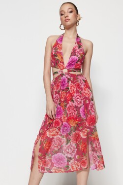 Trendyol Vícebarevné lemované okno / výřez detailní šifon květinový vzor elegantní večerní šaty