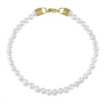 Pánský perlový náramek Giorgio Gold - 6 mm perla, chirurgická ocel, Zlatá 21 cm Bílá