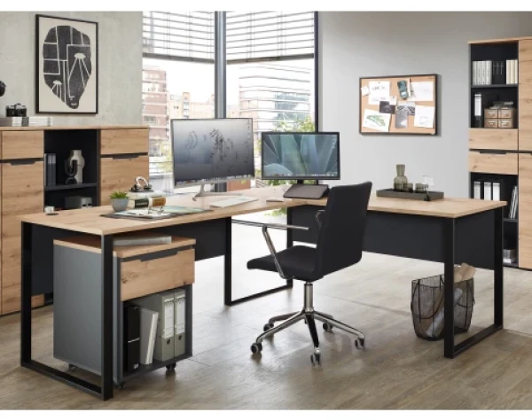 Rohový psací stůl Memphis, dub artisan/grafit