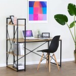 Stůl pracovní s regálem, MDF, dekor dub, černý kov