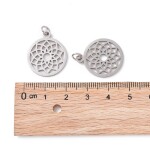 Přívěsek z nerezové oceli - čakra - korunní - platinový - 22,5 x 19 x 1 mm - 1 ks