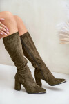 Eko Semišové Kozačky Na Sloupkovém Podpatku Tmavě Zelené Batirae 37