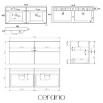 CERANO - Koupelnová skříňka Velora - černá matná, úchytka zlatá - keramické dvojumyvadlo Viano - 121,5x67,5x46,5 CER-545081