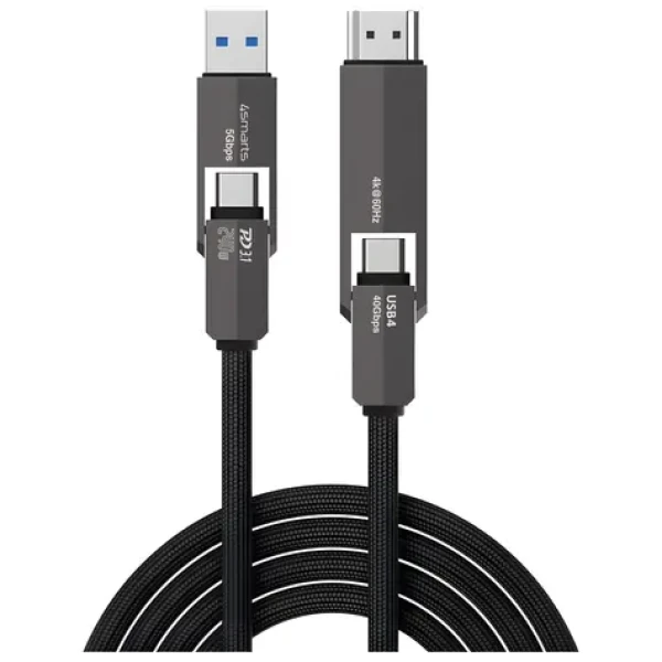 4smarts ComboCord USB4 HDMI černá / Kabel USB-C - USB-C + HDMI / 40 Gbps / PD 240 W / 4K 60Hz / 1,5 m (549240)