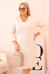 Dámské šaty Plus Size máslové s výstřihem do V a rukávem béžové UNI