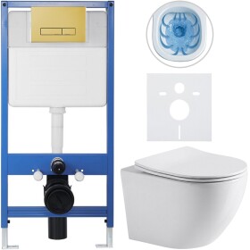CERANO Kompletní WC set Profi/Cesso - bílá lesklá - WC tlačítko Slim/Zlatá - předstěnová instalace - 49x36 cm - 367254