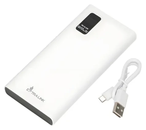 Extralink EPB-067W bílá / Powerbanka / 10 000 mAh / 2x USB-A + USB-C / 22,5W / LED displej (EX.19492)